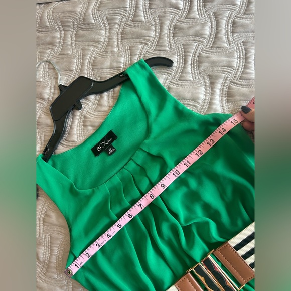 BCX DRESS Women Teen Green Belted Sleeveless Scoop Neck Short Fit&Flare Dress XS - Picture 4 of 8